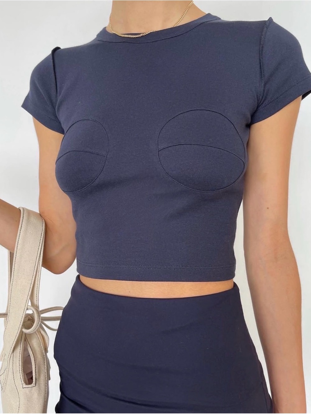 Orseund Iris Navy Circle Bust Knit Tee in size M